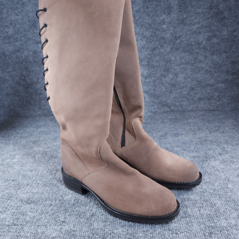 Martino Womens Boots Tall Faux Suede Lace Up Back Side Zip Taupe Size 6M